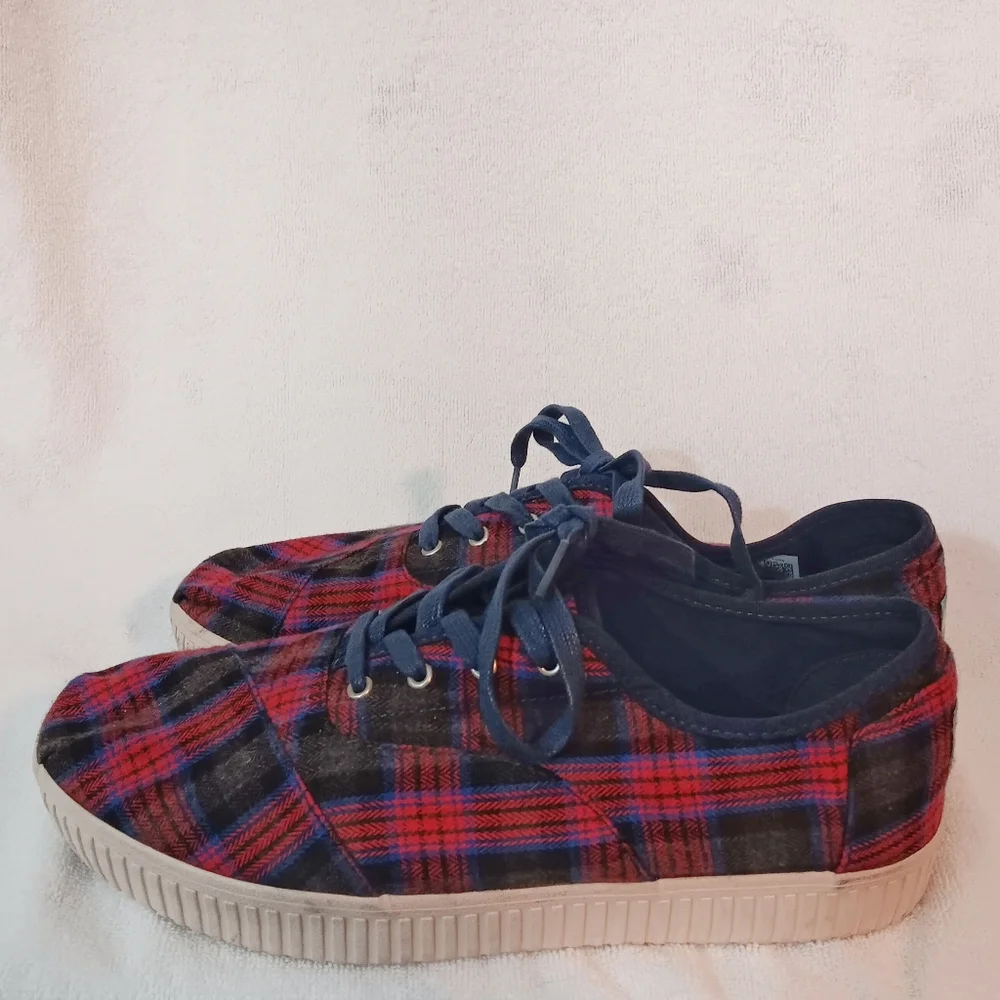 Size 10 Toms Womens Cordones Indio Sneakers Navy Crosshatch/Plaid - Picture 8 of 11